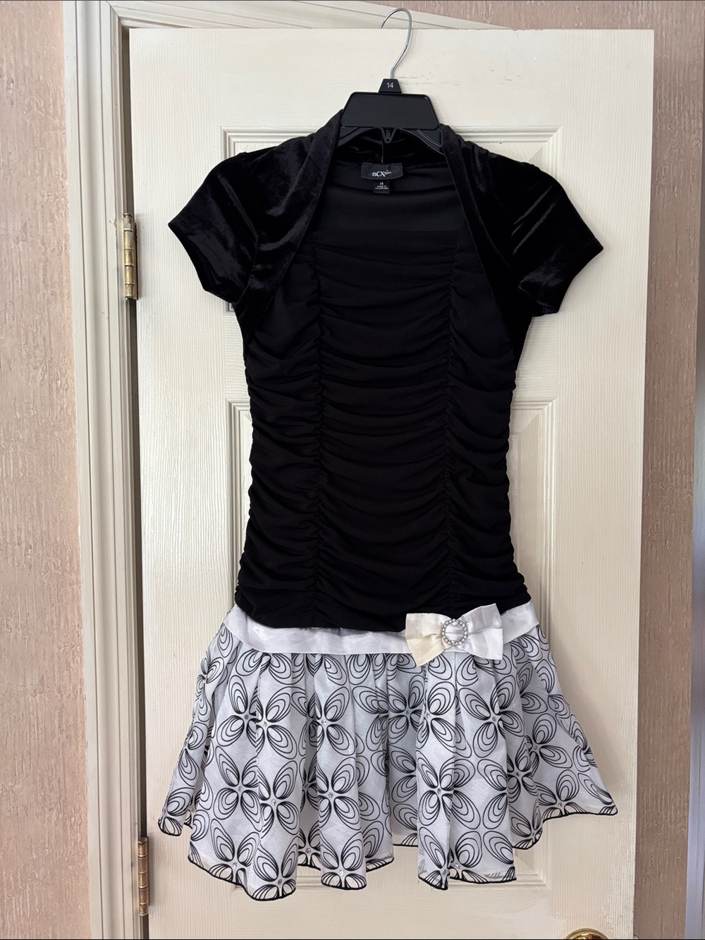BCX Black & White Girls Formal Dress with Bow